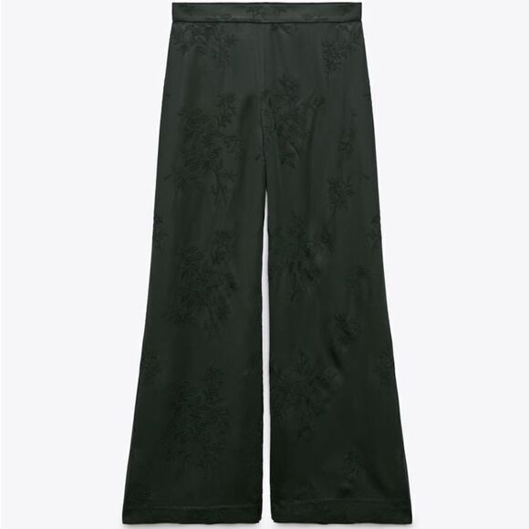 Zara Satin Wide Embroidered Pants New - Picture 4 of 9